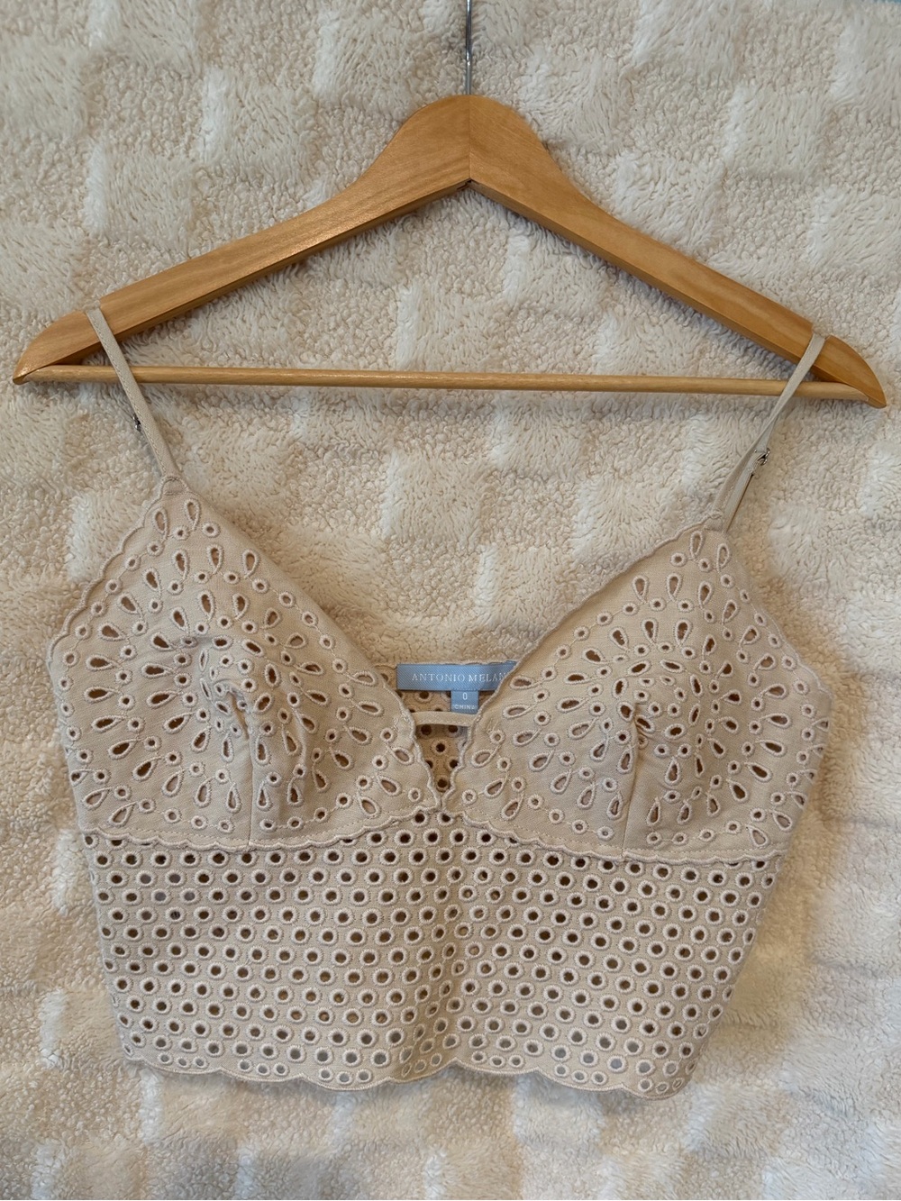 ANTONIO MELANI Beige Eyelet Lace Crop Bralette Crochet Fairy 0